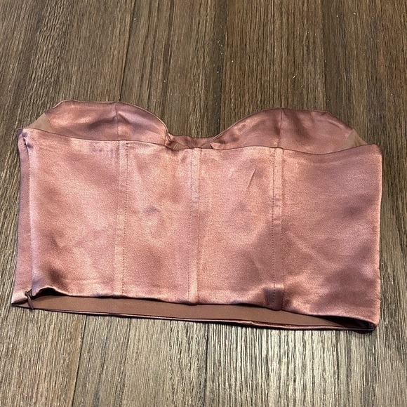 Zara Satin Bandeau Strapless Corset Top Metalic brown champagne color - Picture 3 of 8